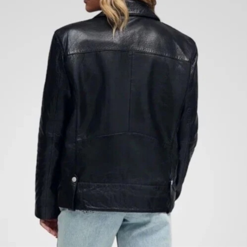 Classic Black Leather Moto Jacket - Women - Picture 3 of 5